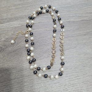 RARE CHANEL CC Black White Pearl Letter Charm Necklace